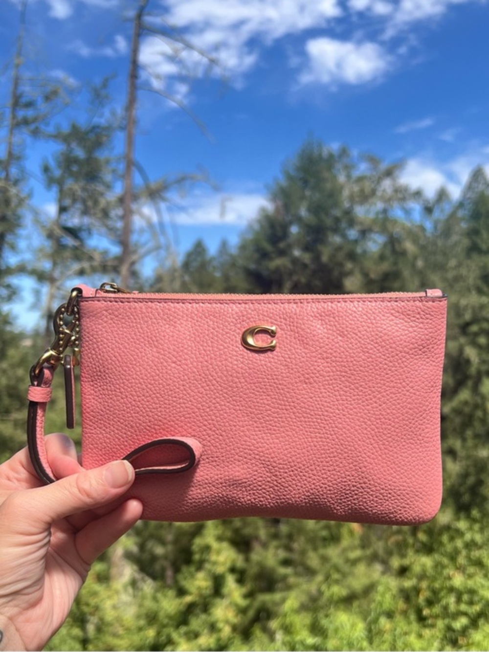 COACH Pink Small Pebble Leather Wristlet Wallet Gunmetal Hardware AUTHENTC